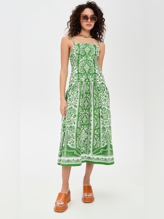 FARM Rio Dresses & Skirts - Farm Rio Delicate Tapestry Linen Drop Waist Midi Dress Green Small